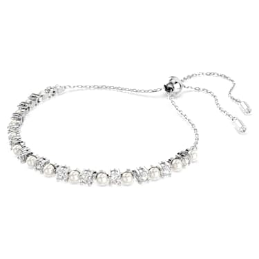 Matrix Tennis Armband, Kristallperle, Rundschliff, Weiß, Rhodiniert - Swarovski, 5689633