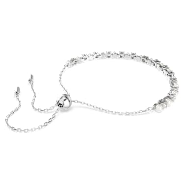 Matrix Tennis Armband, Kristallperle, Rundschliff, Weiß, Rhodiniert - Swarovski, 5689633
