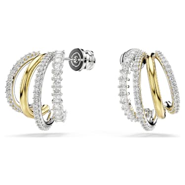 Hyperbola hoop earrings, Mixed cuts, Mini, White, Mixed metal finish - Swarovski, 5689718