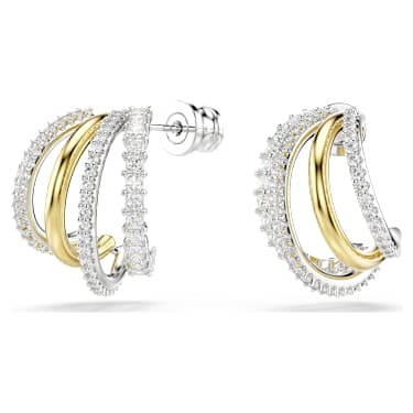 Hyperbola hoop earrings, Mixed cuts, Mini, White, Mixed metal finish - Swarovski, 5689718