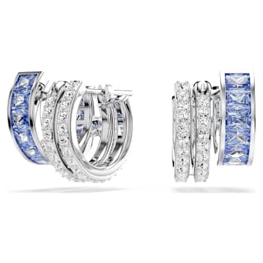 Connexus hoop earrings, Mixed cuts, Blue, Rhodium plated - Swarovski, 5690030