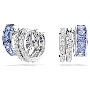 Connexus hoop earrings, Mixed cuts, Blue, Rhodium plated - Swarovski, 5690030