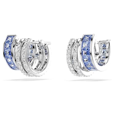 Connexus hoop earrings, Mixed cuts, Blue, Rhodium plated - Swarovski, 5690030