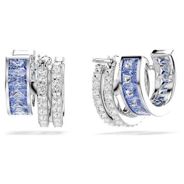 Connexus hoop earrings, Mixed cuts, Blue, Rhodium plated - Swarovski, 5690030