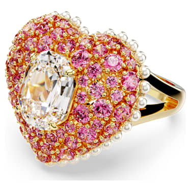 Hyperbola cocktail ring, Octagon cut, Crystal pearls, Heart, Pink, Gold-tone plated - Swarovski, 5690057