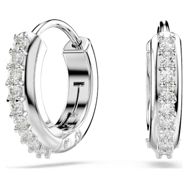 Matrix hoop earrings, Round cut, White, Rhodium plated - Swarovski, 5690670