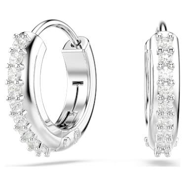 Matrix hoop earrings, Round cut, White, Rhodium plated - Swarovski, 5690670
