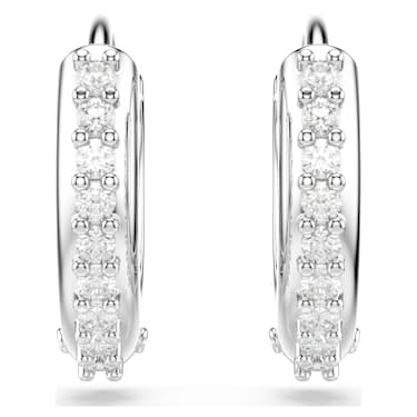 Matrix hoop earrings, Round cut, White, Rhodium plated - Swarovski, 5690670