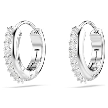 Matrix hoop earrings, Round cut, White, Rhodium plated - Swarovski, 5690670