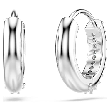 Matrix hoop earrings, Round cut, White, Rhodium plated - Swarovski, 5690670