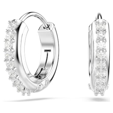 Matrix hoop earrings, Round cut, White, Rhodium plated - Swarovski, 5690670