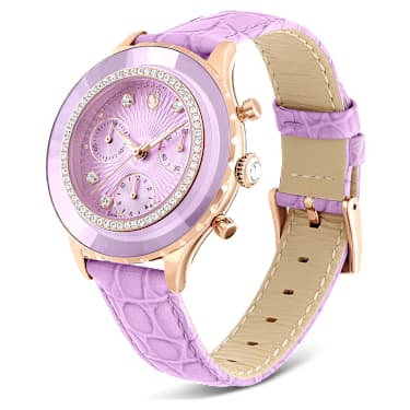 Octea chrono Saat, İsviçre Üretimi, Deri kayış, Mor, Pembe altın