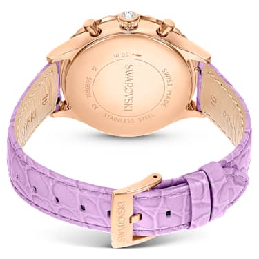 Reloj Octea Chrono, Fabricado en Suiza, Correa de piel, Morado, Acabado tono oro rosa - Swarovski, 5690804