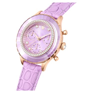 Reloj Octea Chrono, Fabricado en Suiza, Correa de piel, Morado, Acabado tono oro rosa - Swarovski, 5690804