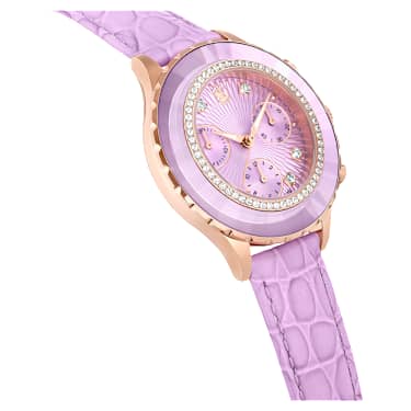 Montre Octea Chrono, Fabriqué en Suisse, Bracelet en cuir, Violette, Finition or rose - Swarovski, 5690804