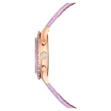 Reloj Octea Chrono, Fabricado en Suiza, Correa de piel, Morado, Acabado tono oro rosa - Swarovski, 5690804