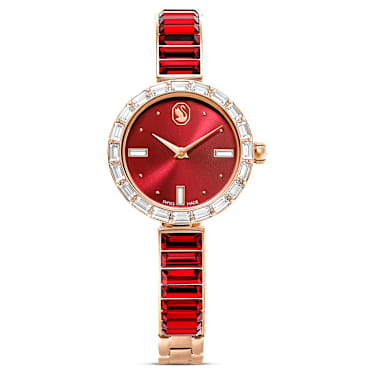 Swarovski レッド ラメ入り 時計 Matrix bangle Saat, İsviçre Üretimi, Kristal bileklik, Kırmızı