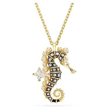 Idyllia pendant, Crystal pearls, Seahorse, White, Gold-tone plated - Swarovski, 5690874