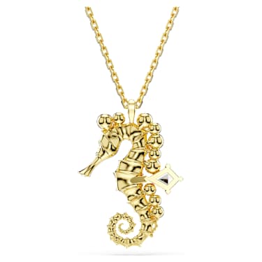 Idyllia 펜던트, 크리스털 펄, 해마, 화이트, 골드 톤 플래팅 - Swarovski, 5690874