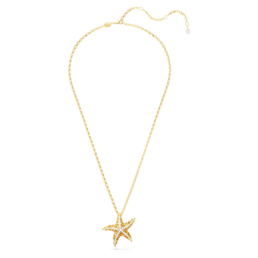 Idyllia pendant, Crystal pearls, Starfish, Gold tone, Gold-tone plated