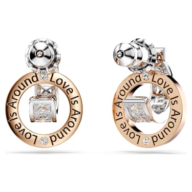 Connexus drop earrings, Mixed cuts, `Love is around`, Small, White, Mixed metal finish - Swarovski, 5691177