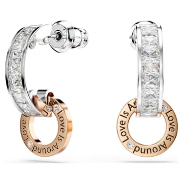 Visací náušnice Connexus, Různé výbrusy, `Love is around`, Bílá, Povrchová úprava použitím směsi kovů - Swarovski, 5691178