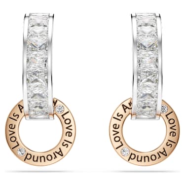 Connexus damla küpeler, Karışık kesimler, `Love is around`, Beyaz, Karışık metal yüzey - Swarovski, 5691178