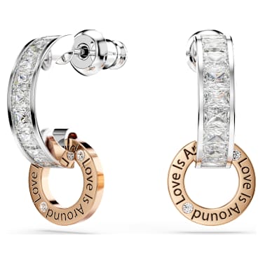 Connexus damla küpeler, Karışık kesimler, `Love is around`, Beyaz, Karışık metal yüzey - Swarovski, 5691178