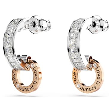 Connexus damla küpeler, Karışık kesimler, `Love is around`, Beyaz, Karışık metal yüzey - Swarovski, 5691178