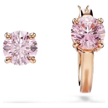 Connexus 耳釘, 非對稱設計, 圓形切割, 粉紅色, 多種金屬潤飾 - Swarovski, 5691181
