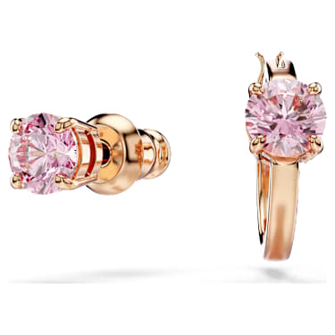 Connexus 耳釘, 非對稱設計, 圓形切割, 粉紅色, 多種金屬潤飾 - Swarovski, 5691181