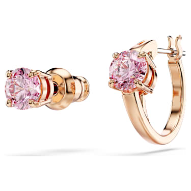 Connexus stud earrings, Asymmetrical design, Round cut, Pink, Mixed metal finish - Swarovski, 5691181