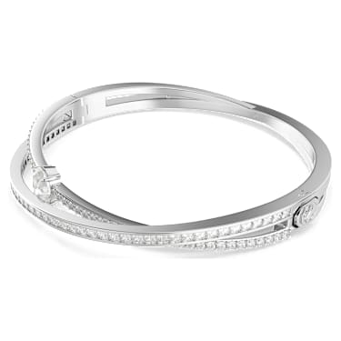 Hyperbola bangle, Mixed cuts, White, Rhodium plated - Swarovski, 5691224