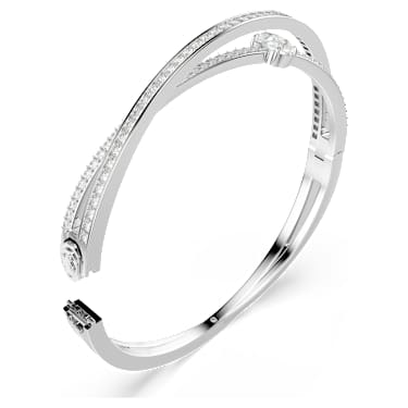 Hyperbola bangle, Mixed cuts, White, Rhodium plated - Swarovski, 5691224