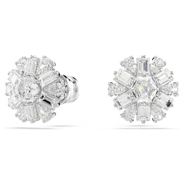 Clous d'oreilles Idyllia, Tailles variées, Flocon de neige, Blanches, Métal rhodié - Swarovski, 5691483
