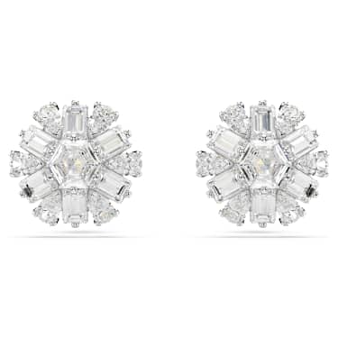 Idyllia 耳釘, 混合式切割, 雪花, 白色, 鍍白金色 - Swarovski, 5691483