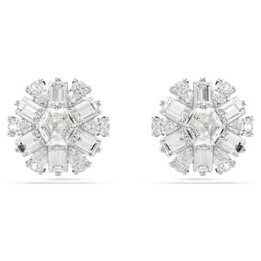 Idyllia 耳钉, 混合切割, 雪花, 白色, 镀铑 - Swarovski, 5691483