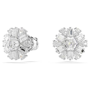 Idyllia 耳釘, 混合式切割, 雪花, 白色, 鍍白金色 - Swarovski, 5691483