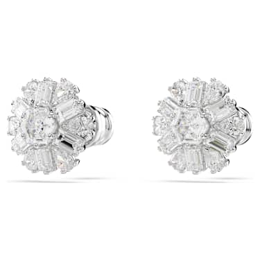 Clous d'oreilles Idyllia, Tailles variées, Flocon de neige, Blanches, Métal rhodié - Swarovski, 5691483