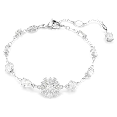 Idyllia bracelet, Mixed cuts, Snowflake, White, Rhodium plated - Swarovski, 5691485