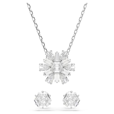 Komplet Idyllia, Mešani rezi, Snežinka, Bela, Prevleka iz rodija - Swarovski, 5691486