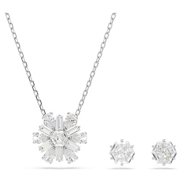 Idyllia set, Mixed cuts, Snowflake, White, Rhodium plated - Swarovski, 5691486