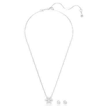 Komplet Idyllia, Mešani rezi, Snežinka, Bela, Prevleka iz rodija - Swarovski, 5691486