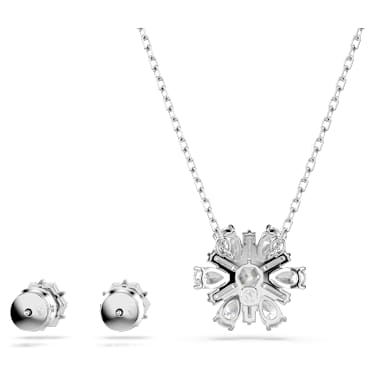 Komplet Idyllia, Mešani rezi, Snežinka, Bela, Prevleka iz rodija - Swarovski, 5691486
