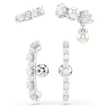 Matrix 이어링 커프, 세트(3), 크리스털 펄, 라운드 컷, 화이트, 로듐 플래팅 - Swarovski, 5691715