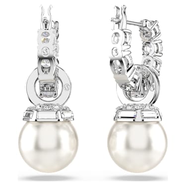 Pendants d'oreilles Matrix, Perle de cristal, Taille ronde, Blanches, Métal rhodié - Swarovski, 5691716