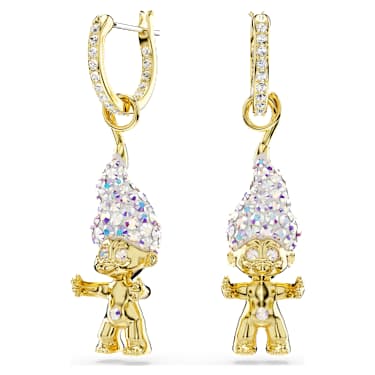 Good Luck Trolls drop earrings, Troll, White, Gold-tone plated - Swarovski, 5691944