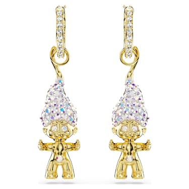 Good Luck Trolls drop earrings, Troll, White, Gold-tone plated - Swarovski, 5691944