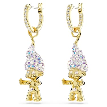 Good Luck Trolls drop earrings, Troll, White, Gold-tone plated - Swarovski, 5691944