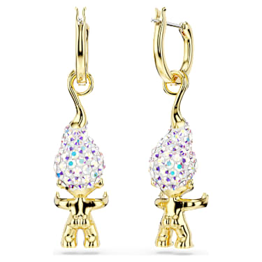 Good Luck Trolls drop earrings, Troll, White, Gold-tone plated - Swarovski, 5691944